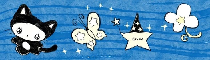 Hand-drawn stars and characters on a blue background